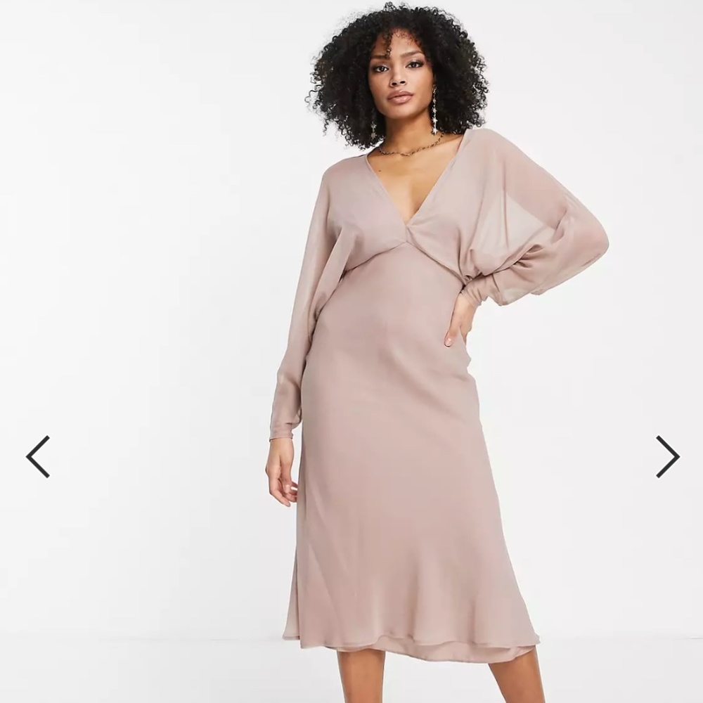 ASOS soft batwing midi dress in dusty mauve